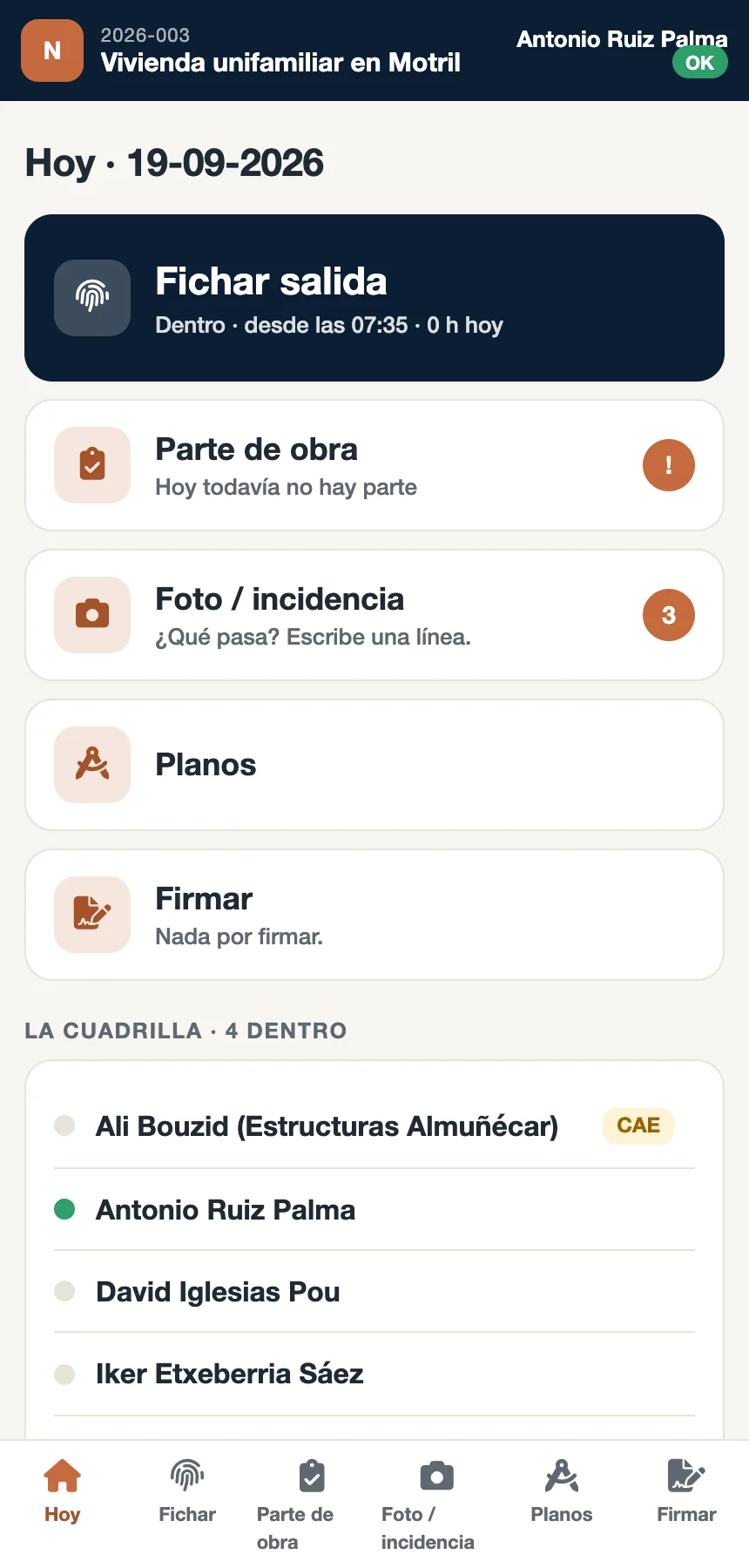 La app de la caseta: la pantalla de hoy del encargado
