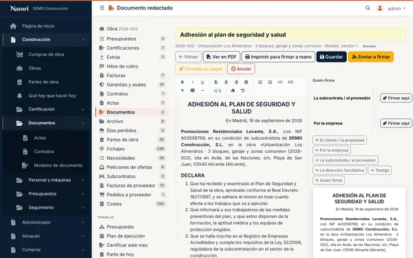 Un documento redactado en el programa, con sus firmas