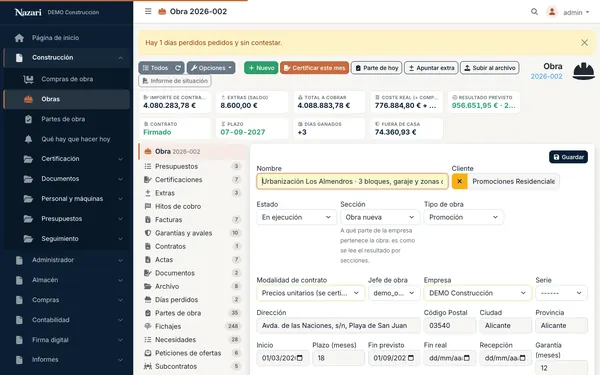 La ficha de la obra 2026-002, urbanización en Alicante
